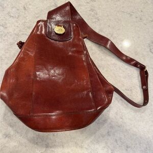 Brahmin Brown Leather Crossbody Bag with Asymmetrical Design